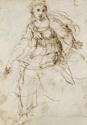 寓話的な神学図（白い紙にペンと茶色のインク）